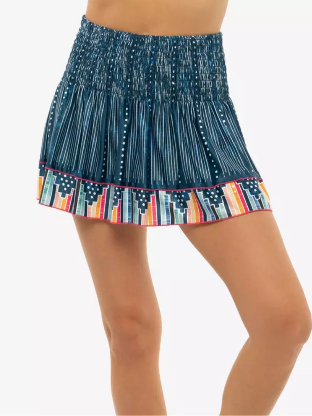 Lucky in Love Navy Smocked Mini Skort with Multicolor Border